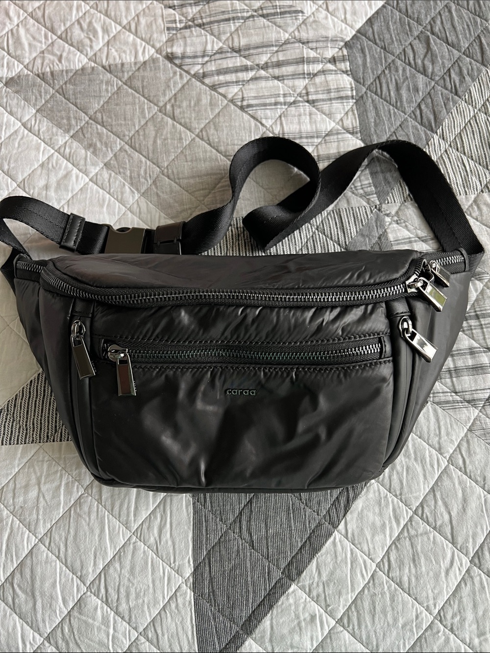 caraa Black Nylon Belt Bag with black Hardware
